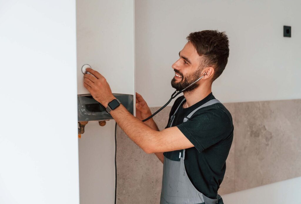 Whitestone Heating and Cooling specialist is repairing boiler in Coquitlam